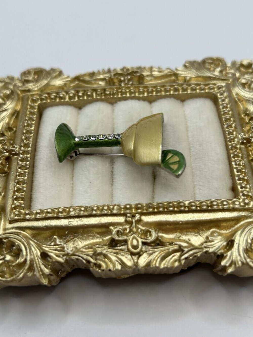 Vintage Margarita Cocktail Brooch Pin Enamel Rhinestone Lime Drink Barware Gift - Picture 9 of 9